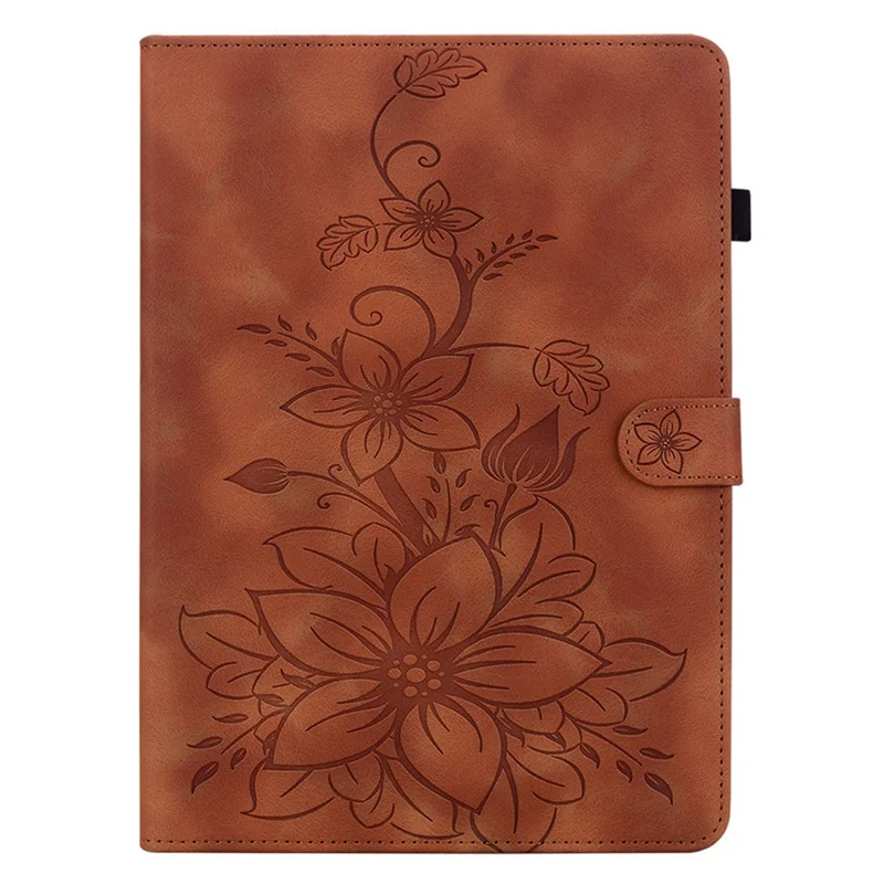 For Infinix Xpad GT Case Lily Flower Imprint Card Slots Leather Tablet Cover - Brown