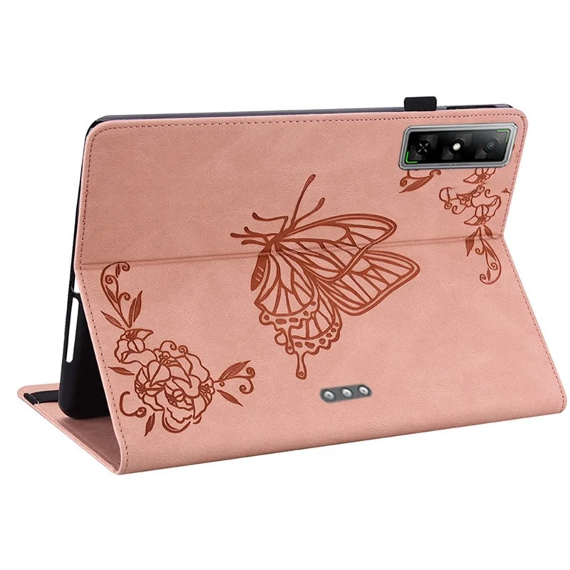 For Infinix Xpad GT Case Butterfly Flower Imprint PU Leather Tablet Cover with Card Slots - Pink