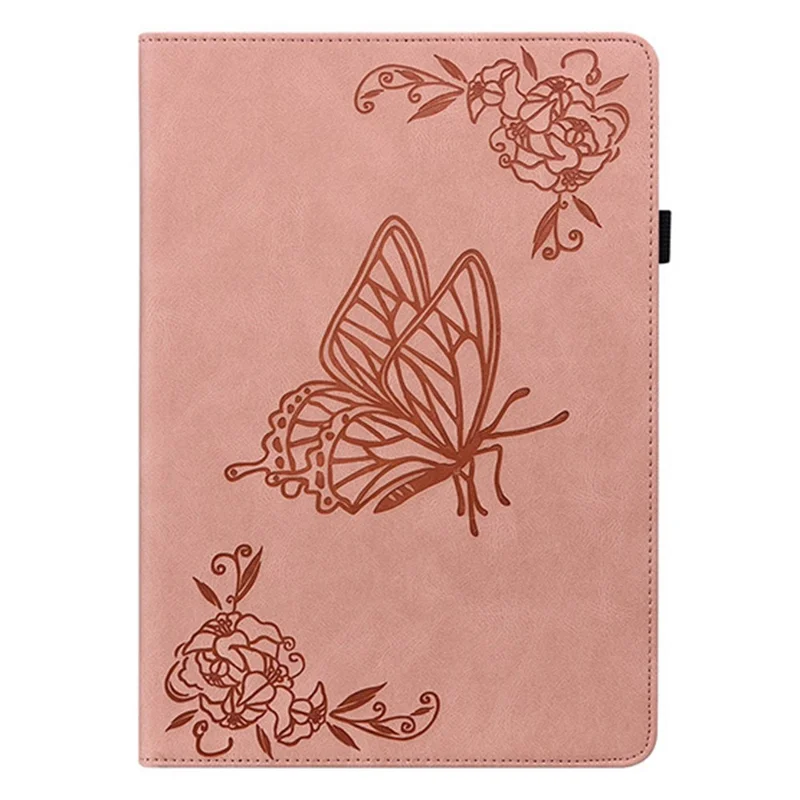 For Infinix Xpad GT Case Butterfly Flower Imprint PU Leather Tablet Cover with Card Slots - Pink