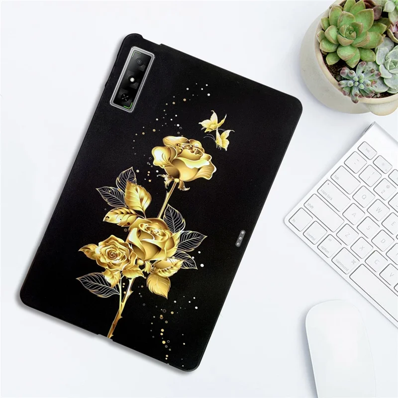 For Infinix Xpad GT TPU Case Pattern Printing Slim Tablet Protective Cover - Golden Butterfly Rose