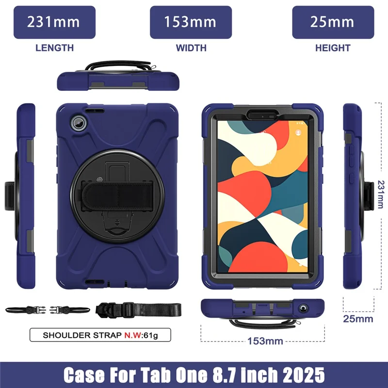 For Lenovo Tab K9 / Tab One Kickstand Case TPU PC Silicone Tablet Cover with Shoulder Strap - Navy Blue