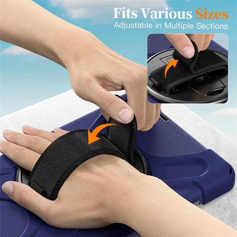 For Lenovo Tab K9 / Tab One Kickstand Case TPU PC Silicone Tablet Cover with Shoulder Strap - Navy Blue
