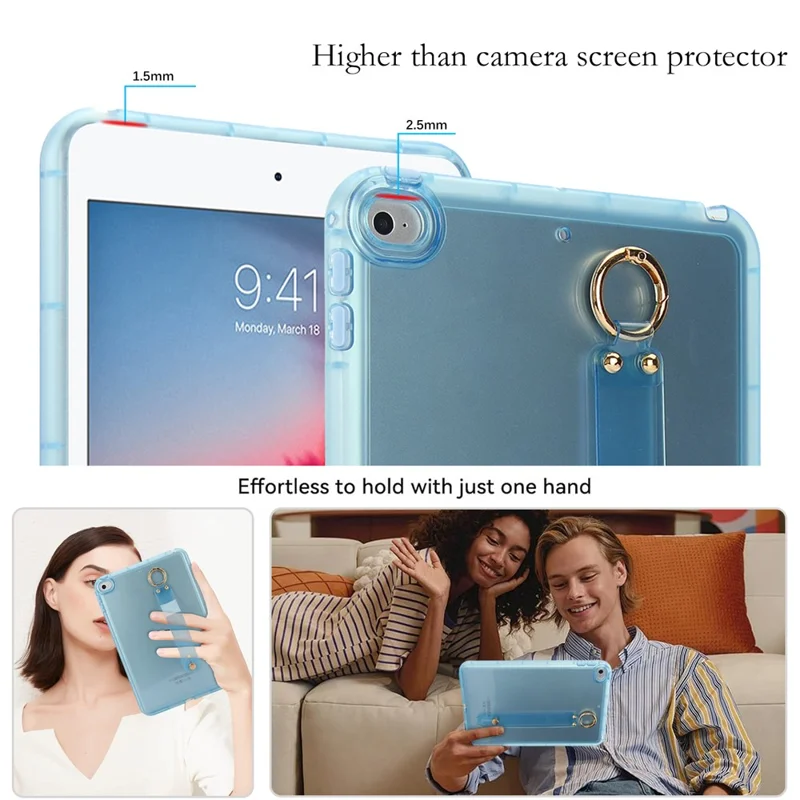 Étui pour tablette pour iPad mini (2019) 7,9 pouces / mini 4 / mini 3 / Mini 2 / Mini - Housse TPU antichoc avec bracelet - Bleu