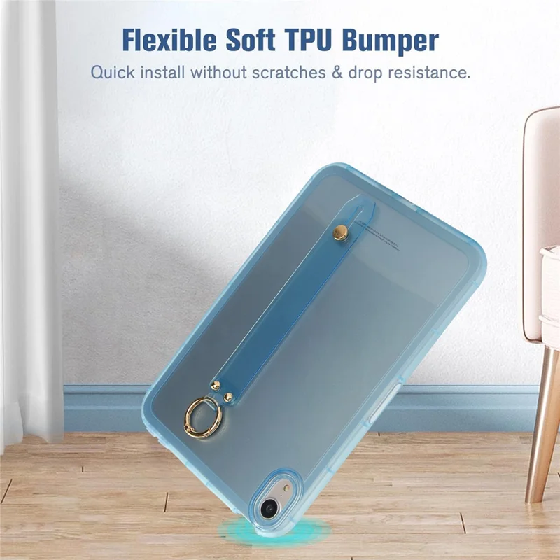 For iPad mini (2024)  /  (2021) Case Shockproof TPU Tablet Cover with Wristband - Blue