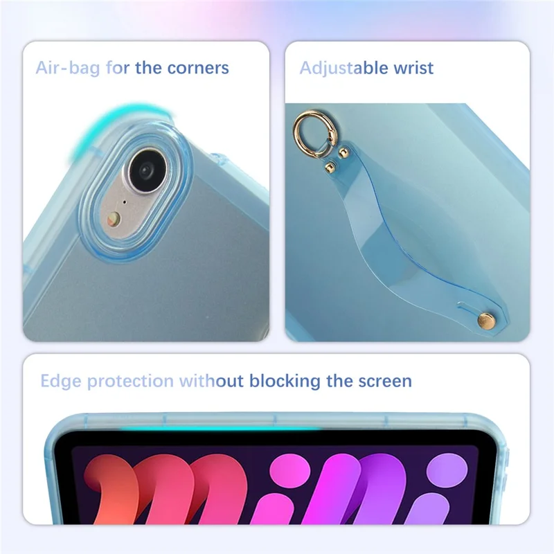 For iPad mini (2024)  /  (2021) Case Shockproof TPU Tablet Cover with Wristband - Blue