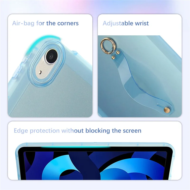 Tablet Case For iPad Air 11 (2025)  /  (2024)  /  Air (2022)  /  (2020)  /  Pro 11-inch (2018) Shockproof TPU Cover with Wristband - Blue