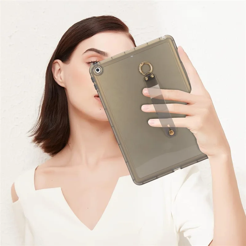 Tablet Case For iPad 10.2 (2021)  /  (2020)  /  (2019) Shockproof TPU Cover with Wristband - Black