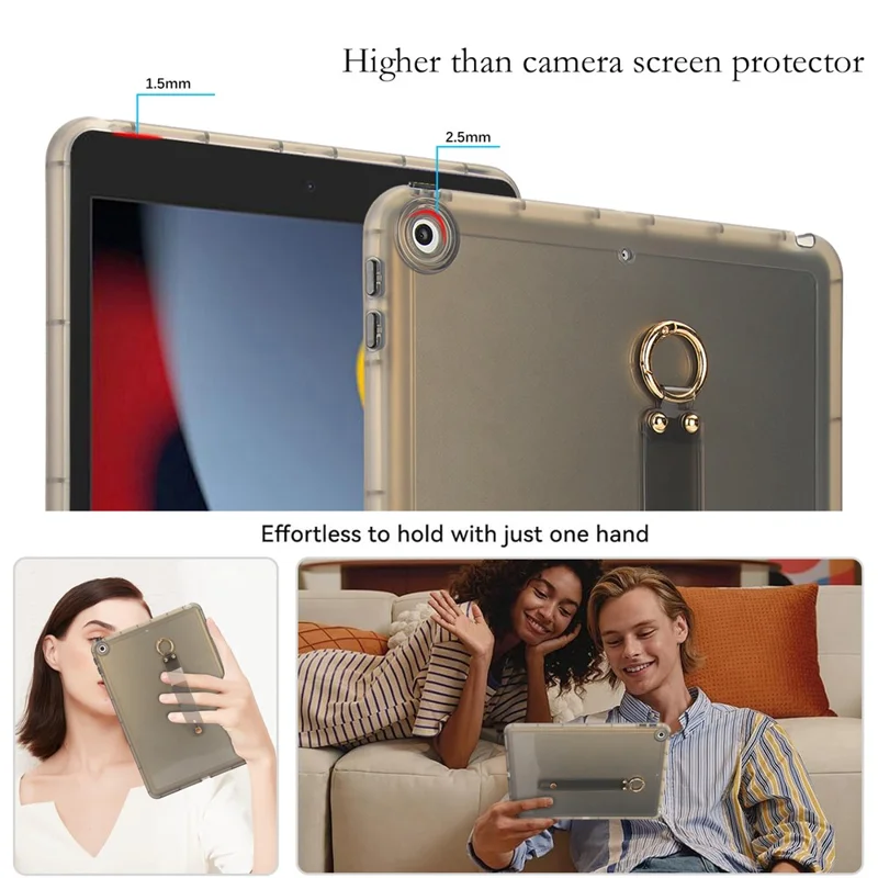 Tablet Case For iPad 10.2 (2021)  /  (2020)  /  (2019) Shockproof TPU Cover with Wristband - Black