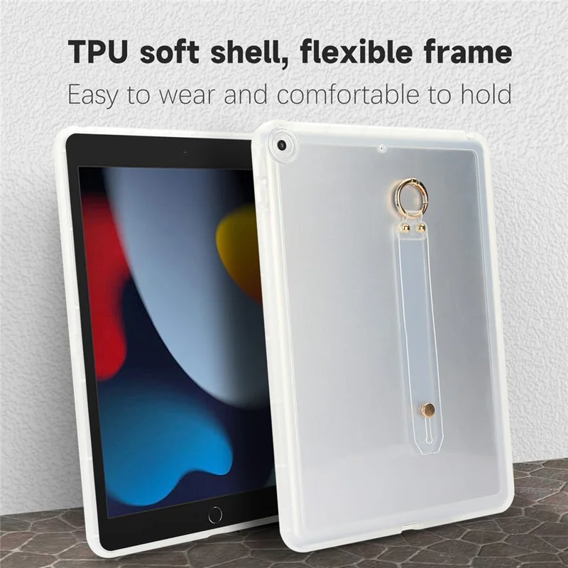 Tablet Case For iPad 10.2 (2021)  /  (2020)  /  (2019) Shockproof TPU Cover with Wristband - Transparent