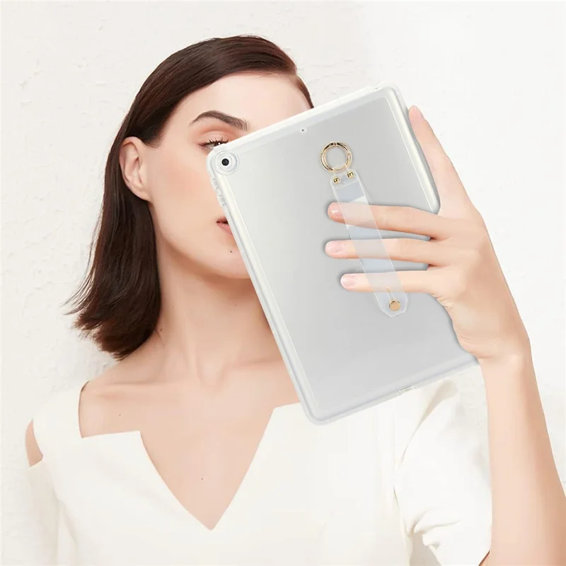 Tablet Case For iPad 10.2 (2021)  /  (2020)  /  (2019) Shockproof TPU Cover with Wristband - Transparent