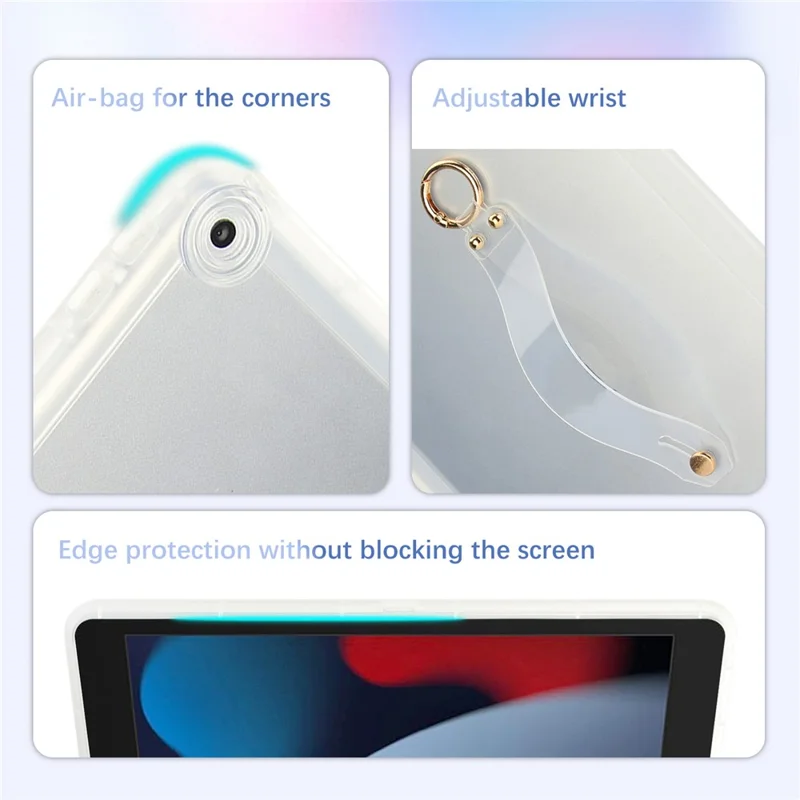 Tablet Case For iPad 10.2 (2021)  /  (2020)  /  (2019) Shockproof TPU Cover with Wristband - Transparent