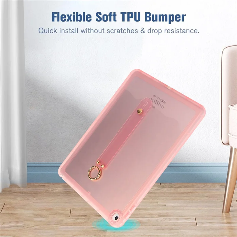 Tablet Case For iPad 9.7-inch (2018)  /  (2017)  /  Air 2 Shockproof TPU Cover with Wristband - Pink