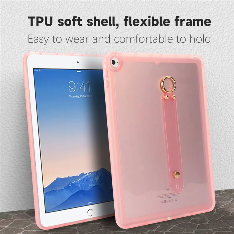 Tablet Case For iPad 9.7-inch (2018)  /  (2017)  /  Air 2 Shockproof TPU Cover with Wristband - Pink