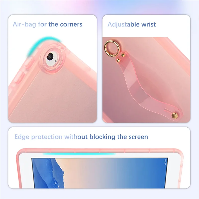 Tablet Case For iPad 9.7-inch (2018)  /  (2017)  /  Air 2 Shockproof TPU Cover with Wristband - Pink