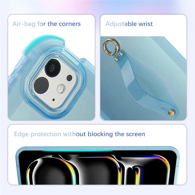 Hülle für iPad Pro 11 (2024) Stoßfeste TPU-Tablet-Schutzhülle mit Handgelenkband - Blau