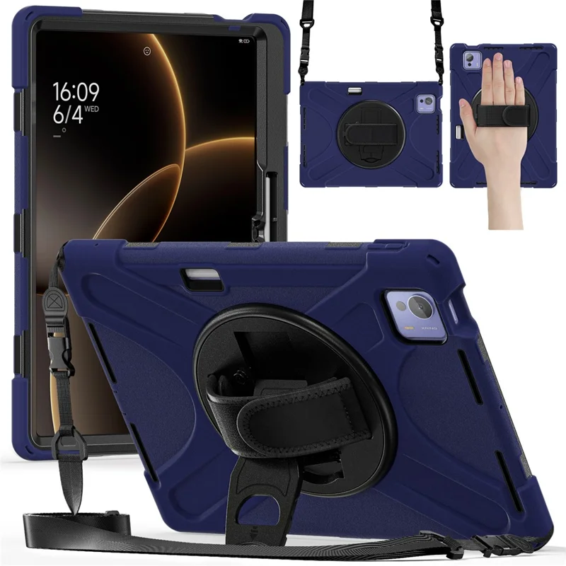 For Xiaomi Pad 7 Ultra Kickstand Case TPU PC Silicone Tablet Cover with Shoulder Strap - Navy Blue