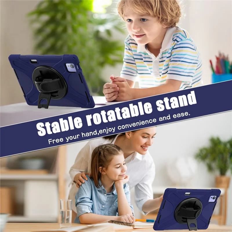 For Xiaomi Pad 7 Ultra Kickstand Case TPU PC Silicone Tablet Cover with Shoulder Strap - Navy Blue