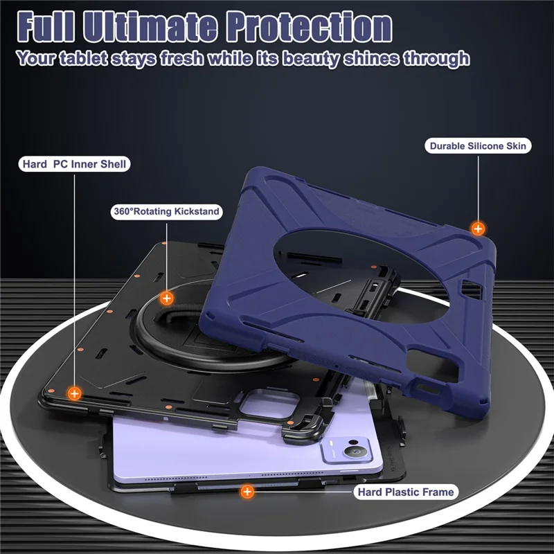 For Xiaomi Pad 7 Ultra Kickstand Case TPU PC Silicone Tablet Cover with Shoulder Strap - Navy Blue