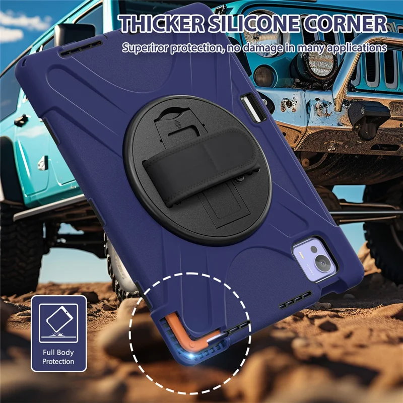 For Xiaomi Pad 7 Ultra Kickstand Case TPU PC Silicone Tablet Cover with Shoulder Strap - Navy Blue