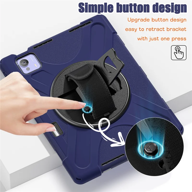 For Xiaomi Pad 7 Ultra Kickstand Case TPU PC Silicone Tablet Cover with Shoulder Strap - Navy Blue
