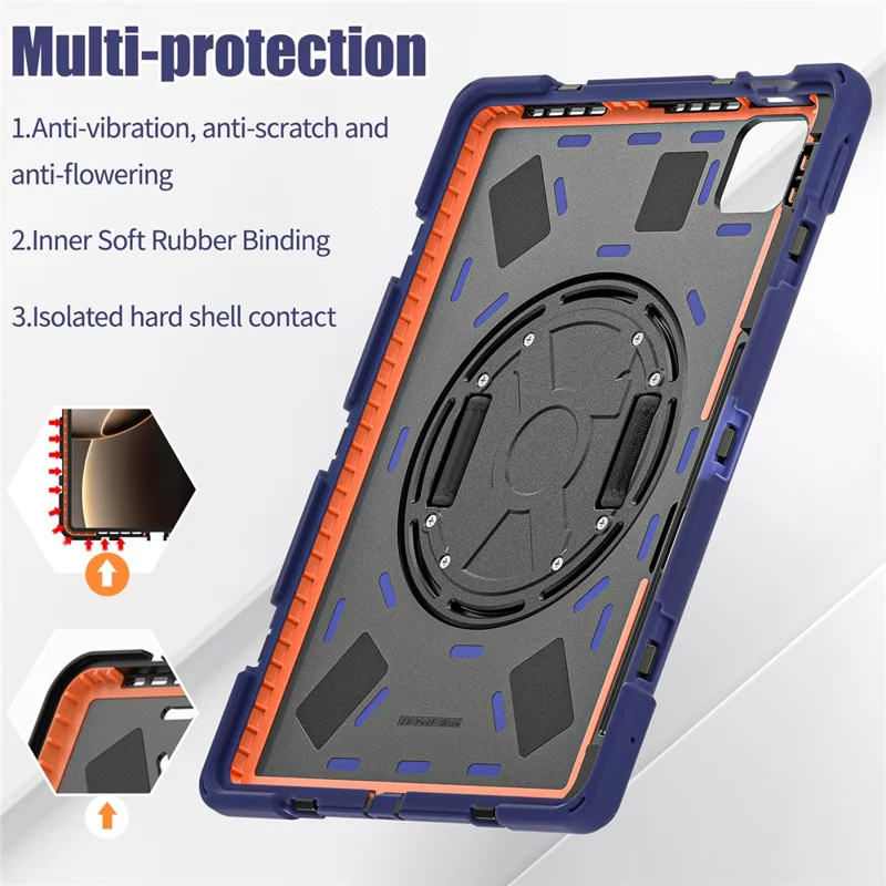 For Xiaomi Pad 7 Ultra Kickstand Case TPU PC Silicone Tablet Cover with Shoulder Strap - Navy Blue