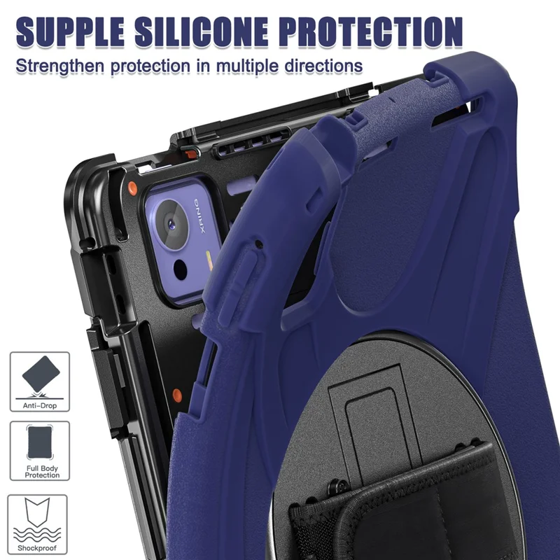 For Xiaomi Pad 7 Ultra Kickstand Case TPU PC Silicone Tablet Cover with Shoulder Strap - Navy Blue