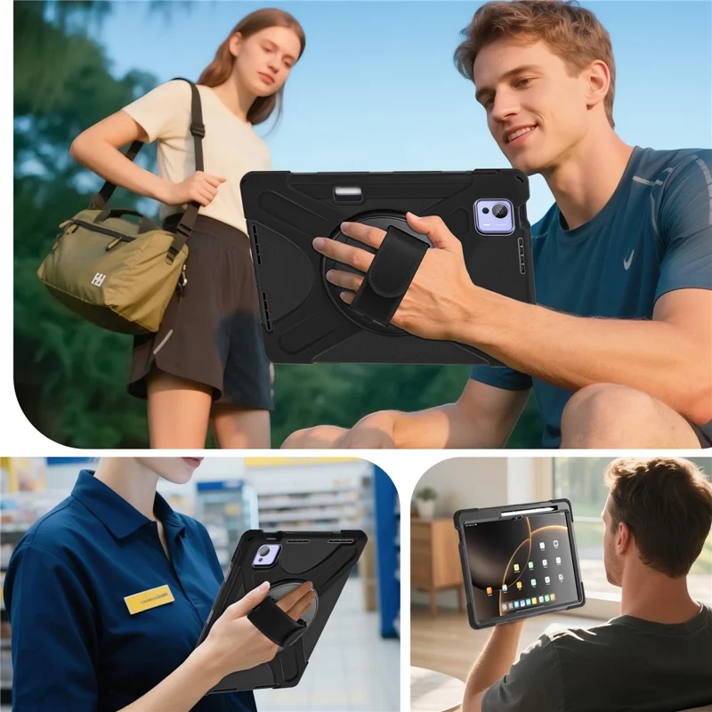 For Xiaomi Pad 7 Ultra Kickstand Case TPU PC Silicone Tablet Cover with Shoulder Strap - Black