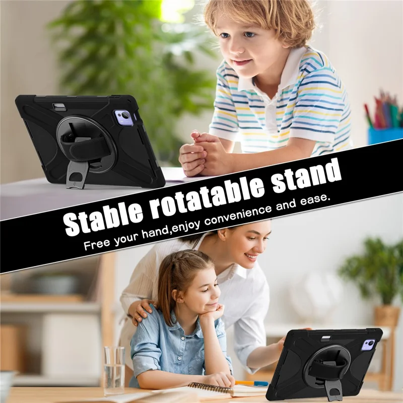 For Xiaomi Pad 7 Ultra Kickstand Case TPU PC Silicone Tablet Cover with Shoulder Strap - Black