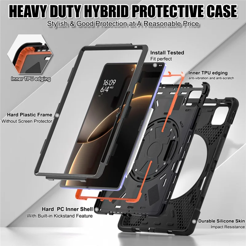 For Xiaomi Pad 7 Ultra Kickstand Case TPU PC Silicone Tablet Cover with Shoulder Strap - Black