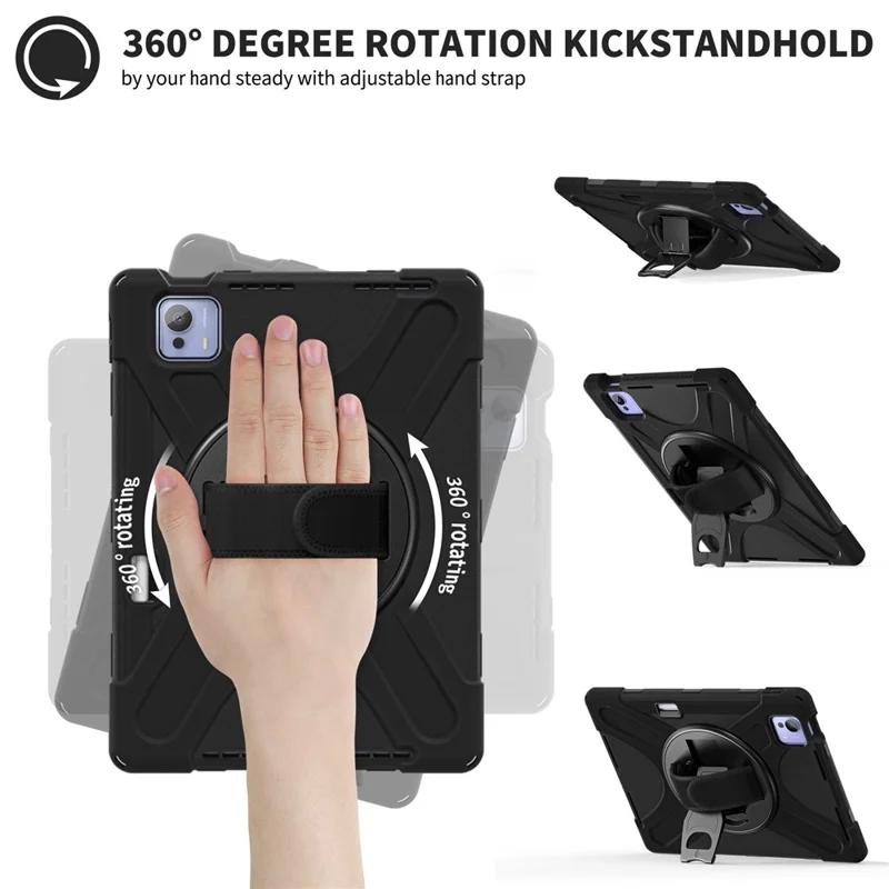 For Xiaomi Pad 7 Ultra Kickstand Case TPU PC Silicone Tablet Cover with Shoulder Strap - Black