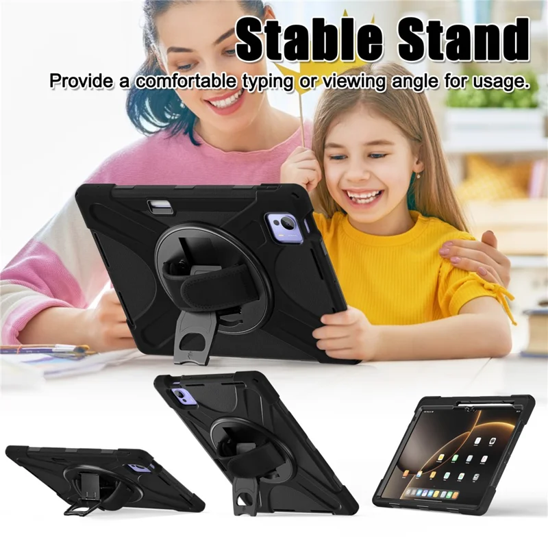 For Xiaomi Pad 7 Ultra Kickstand Case TPU PC Silicone Tablet Cover with Shoulder Strap - Black