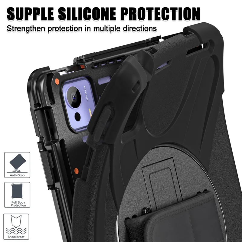 For Xiaomi Pad 7 Ultra Kickstand Case TPU PC Silicone Tablet Cover with Shoulder Strap - Black