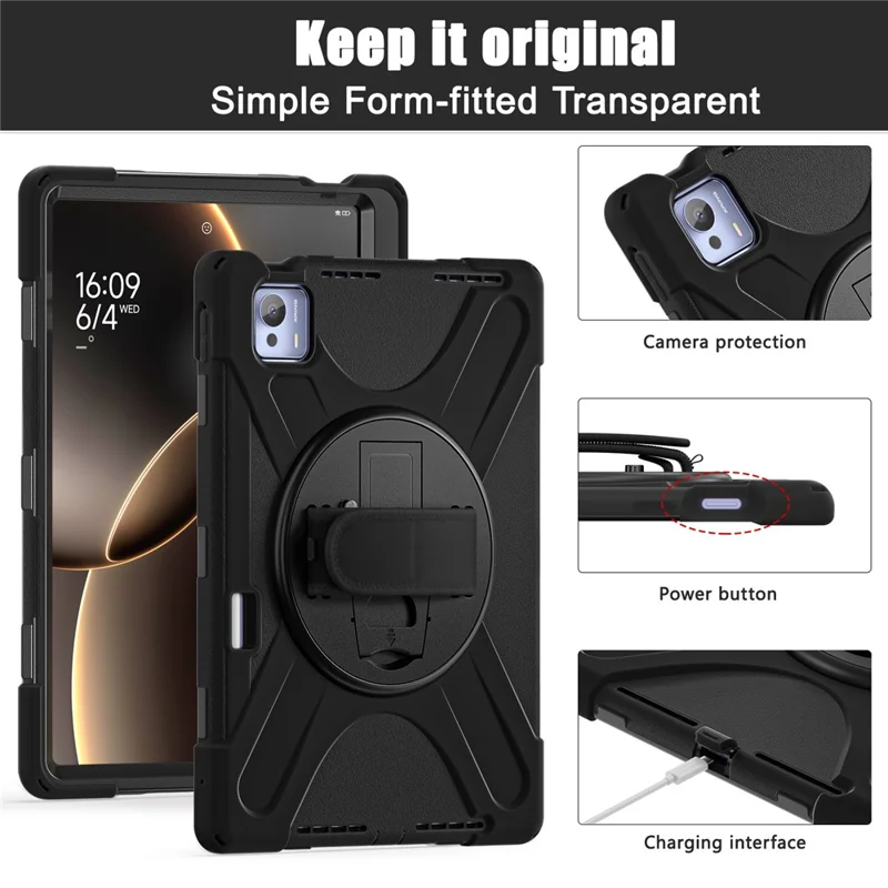 For Xiaomi Pad 7 Ultra Kickstand Case TPU PC Silicone Tablet Cover with Shoulder Strap - Black