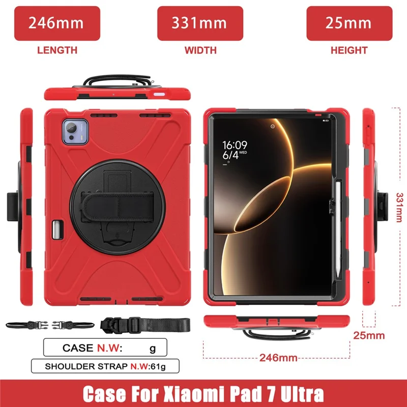 For Xiaomi Pad 7 Ultra Case TPU + PC + Silicone Kickstand Anti Drop Tablet Cover - Red