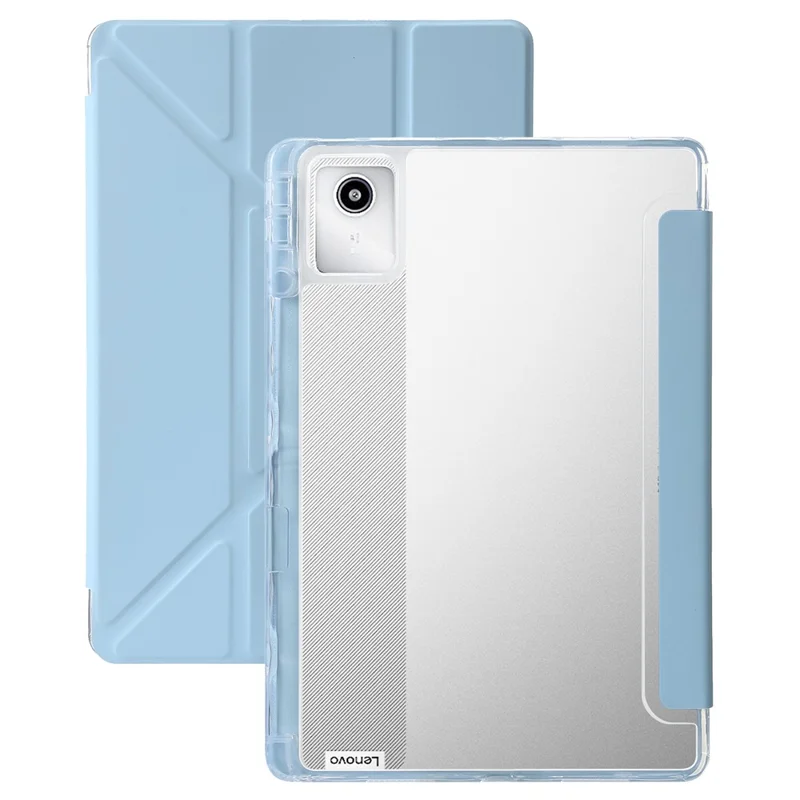 Futerał do Lenovo Tab K11 Gen 2 / Idea Tab / Xiaoxin Pad 11 2025 z syntetycznej skóry PU z origami podstawką przezroczysta obudowa na tablet - jasnoniebieski