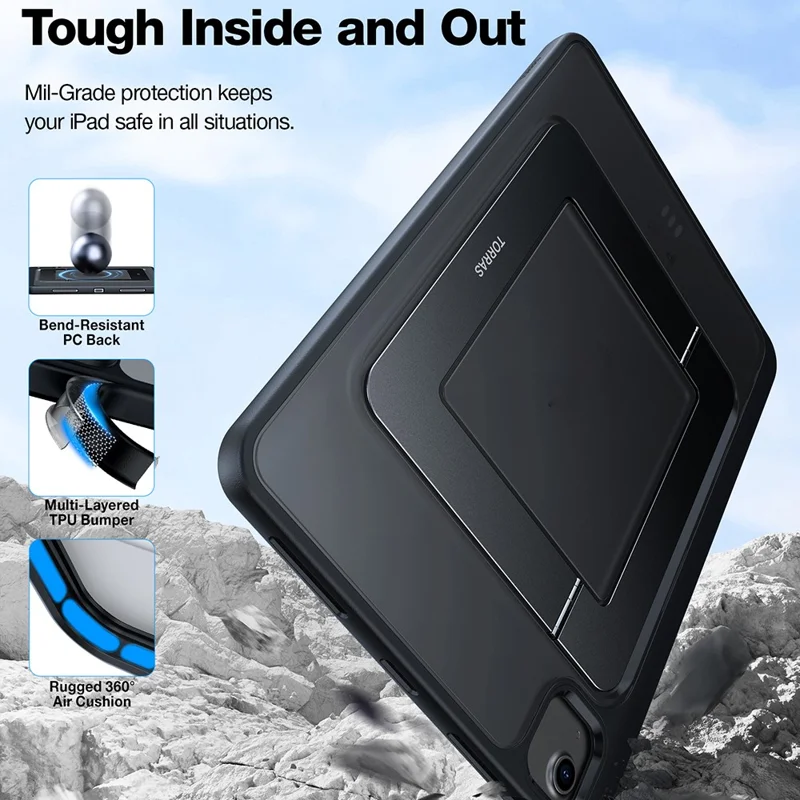 TORRAS Serie Duo Custodia per Tablet iPad Air 11 (2025) / (2024) / Air (2022) / (2020) con Supporto, Cover in TPU e PC con Porta Stylus
