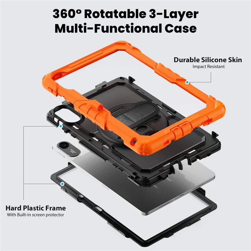 For Xiaomi Redmi Pad 2 Case with PET Film / Stylus Holder / Shoulder Strap PC Silicone Tablet Cover - Orange
