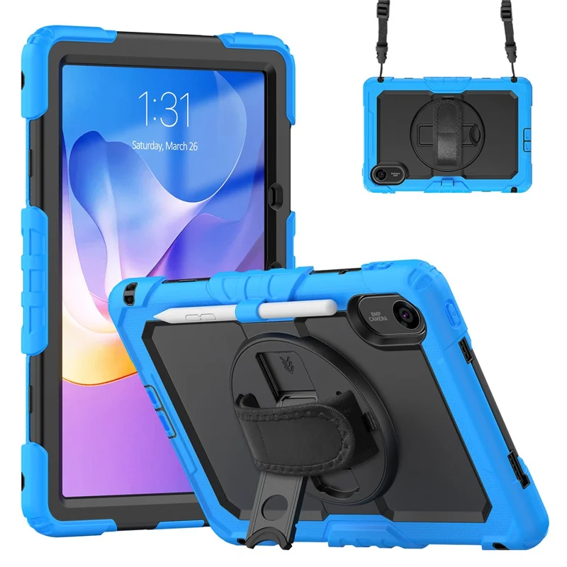 For Xiaomi Redmi Pad 2 11 Case with PET Film / Stylus Holder / Shoulder Strap PC Silicone Tablet Cover - Baby Blue