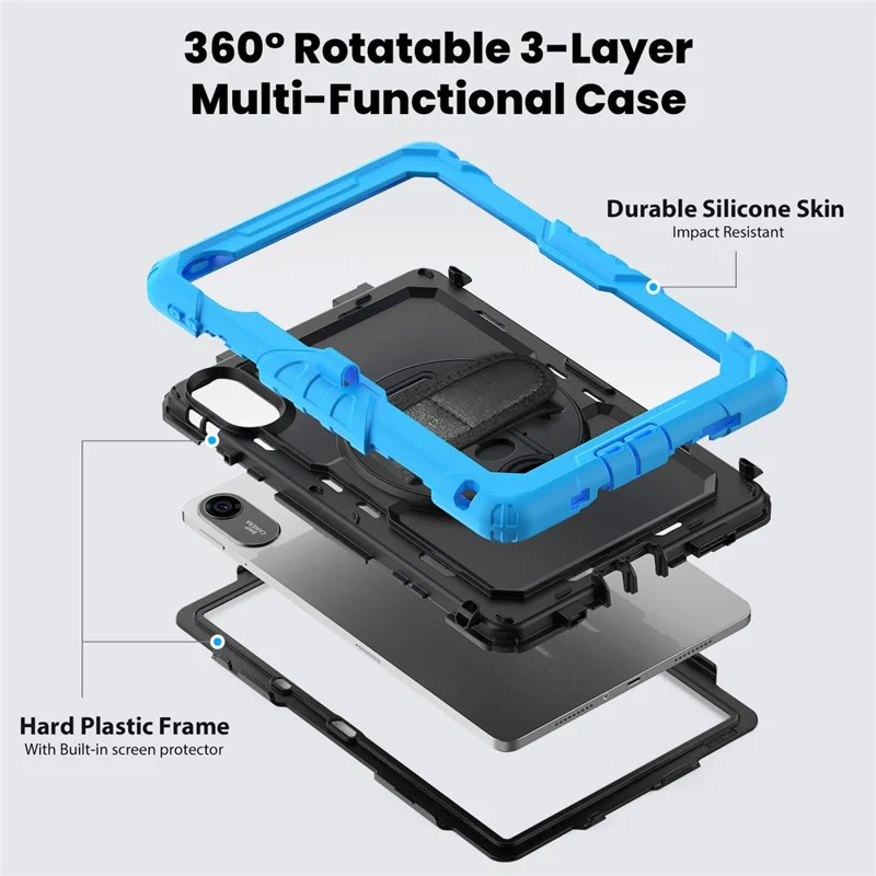 For Xiaomi Redmi Pad 2 11 Case with PET Film / Stylus Holder / Shoulder Strap PC Silicone Tablet Cover - Baby Blue