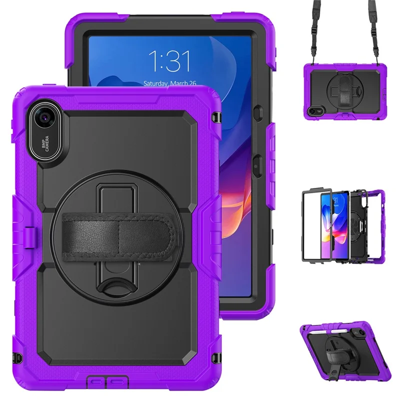 For Xiaomi Redmi Pad 2 11 Case with PET Film / Stylus Holder / Shoulder Strap PC Silicone Tablet Cover - Purple