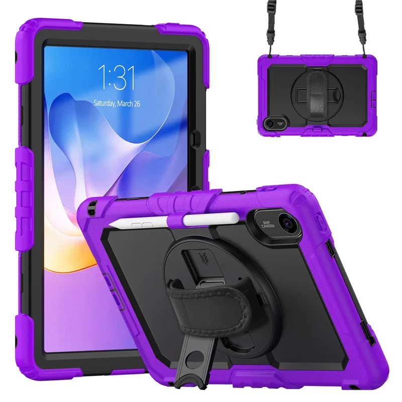 For Xiaomi Redmi Pad 2 11 Case with PET Film / Stylus Holder / Shoulder Strap PC Silicone Tablet Cover - Purple