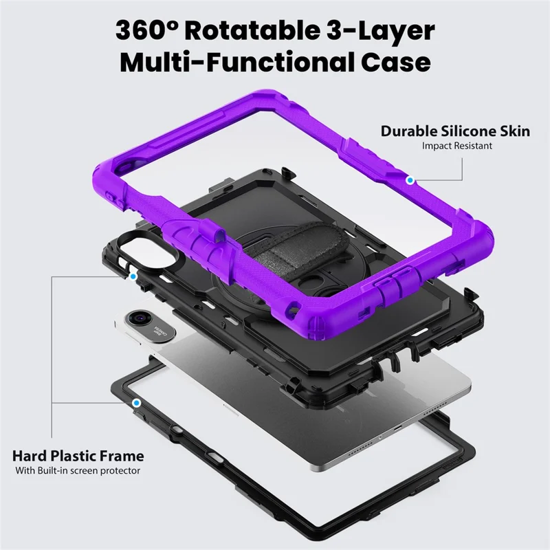 For Xiaomi Redmi Pad 2 11 Case with PET Film / Stylus Holder / Shoulder Strap PC Silicone Tablet Cover - Purple