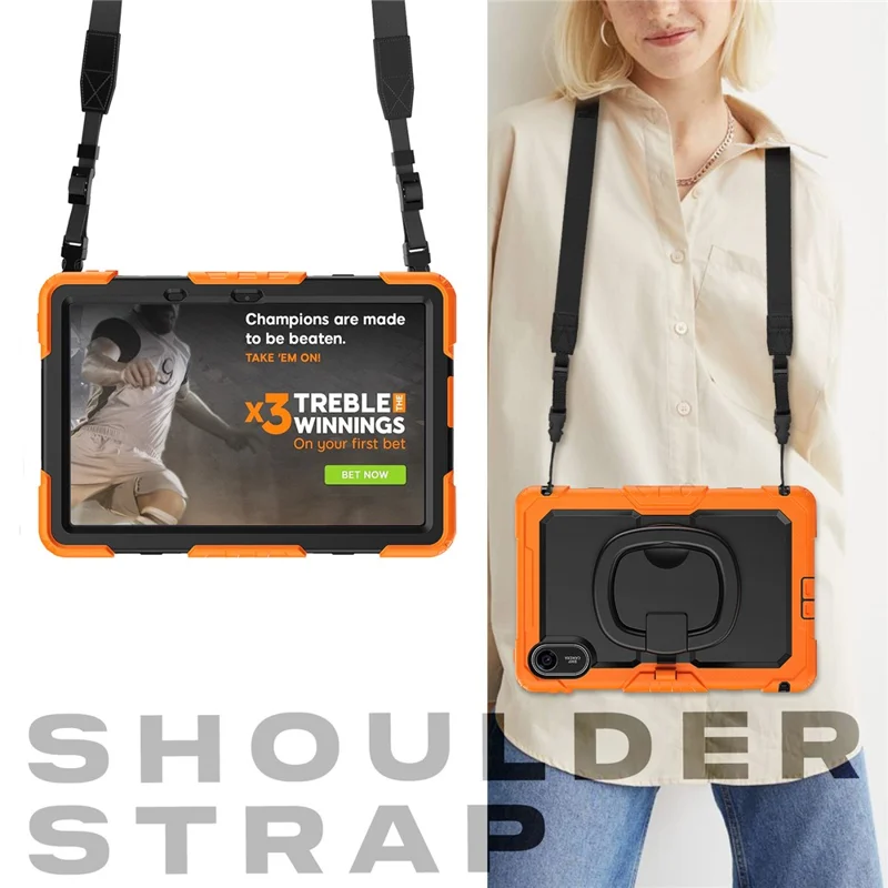 For Xiaomi Redmi Pad 2 Kickstand Case with Stylus Holder / Shoulder Strap PC Silicone Tablet Cover - Orange