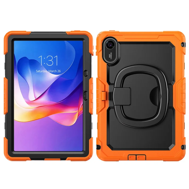For Xiaomi Redmi Pad 2 Kickstand Case with Stylus Holder / Shoulder Strap PC Silicone Tablet Cover - Orange