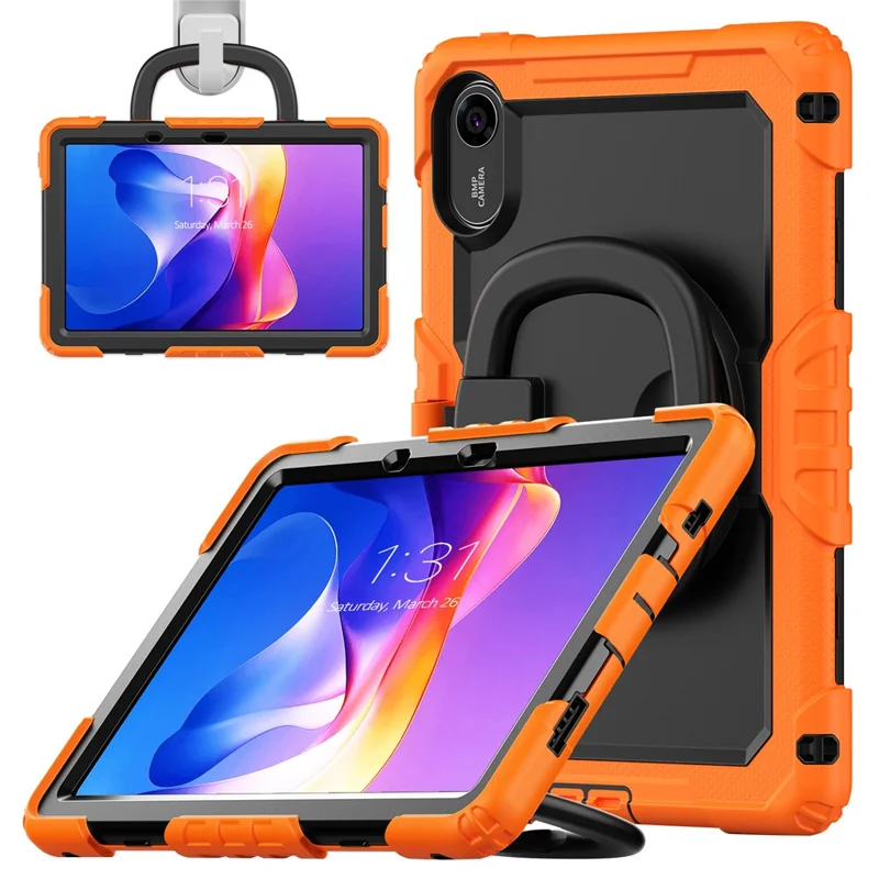 For Xiaomi Redmi Pad 2 Kickstand Case with Stylus Holder / Shoulder Strap PC Silicone Tablet Cover - Orange
