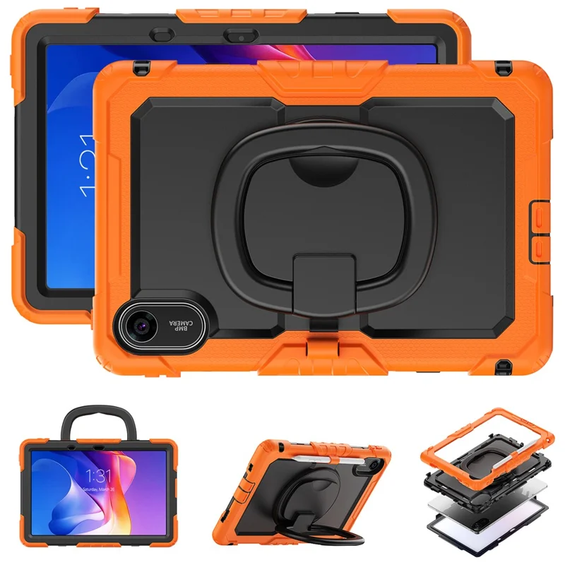 For Xiaomi Redmi Pad 2 Kickstand Case with Stylus Holder / Shoulder Strap PC Silicone Tablet Cover - Orange