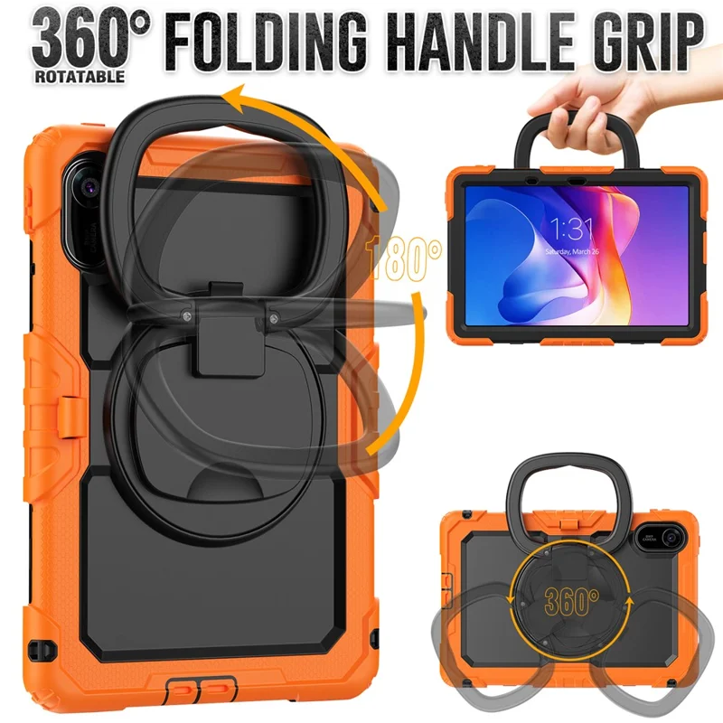 For Xiaomi Redmi Pad 2 Kickstand Case with Stylus Holder / Shoulder Strap PC Silicone Tablet Cover - Orange