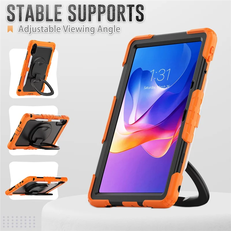 For Xiaomi Redmi Pad 2 Kickstand Case with Stylus Holder / Shoulder Strap PC Silicone Tablet Cover - Orange