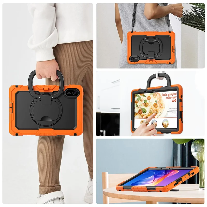 For Xiaomi Redmi Pad 2 Kickstand Case with Stylus Holder / Shoulder Strap PC Silicone Tablet Cover - Orange