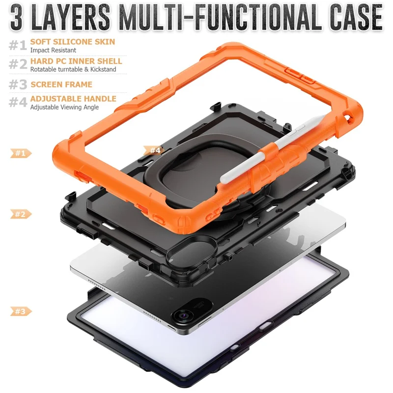 For Xiaomi Redmi Pad 2 Kickstand Case with Stylus Holder / Shoulder Strap PC Silicone Tablet Cover - Orange